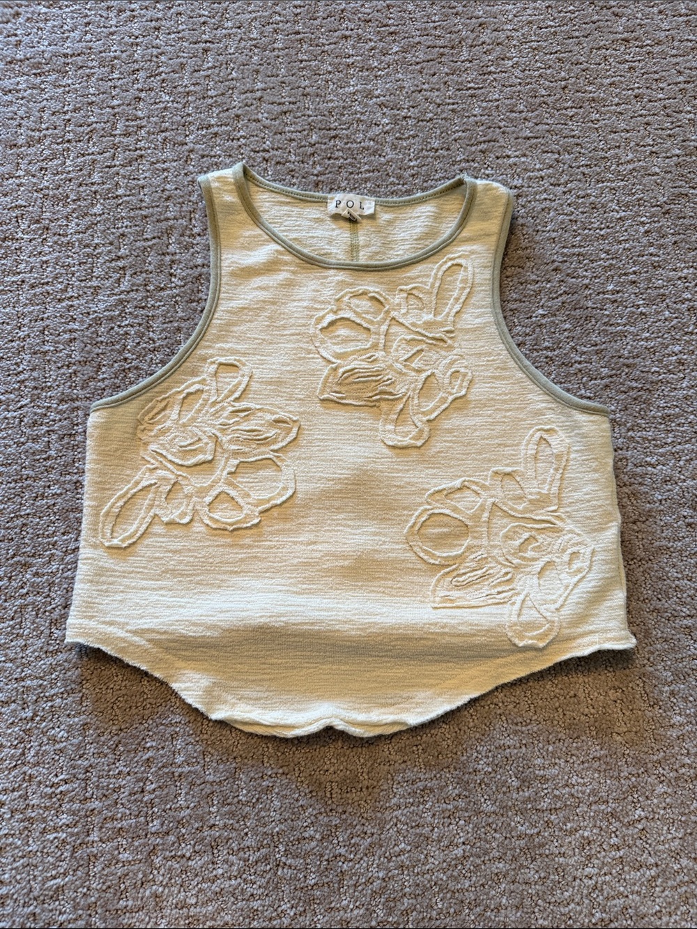 POL Cream Floral Appliqué Tank Top